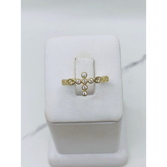 ❤️ 14k solid gold women’s ring  ❤️ Size 8 ❤️ Cross with white cubic zirconia - Picture 1 of 4